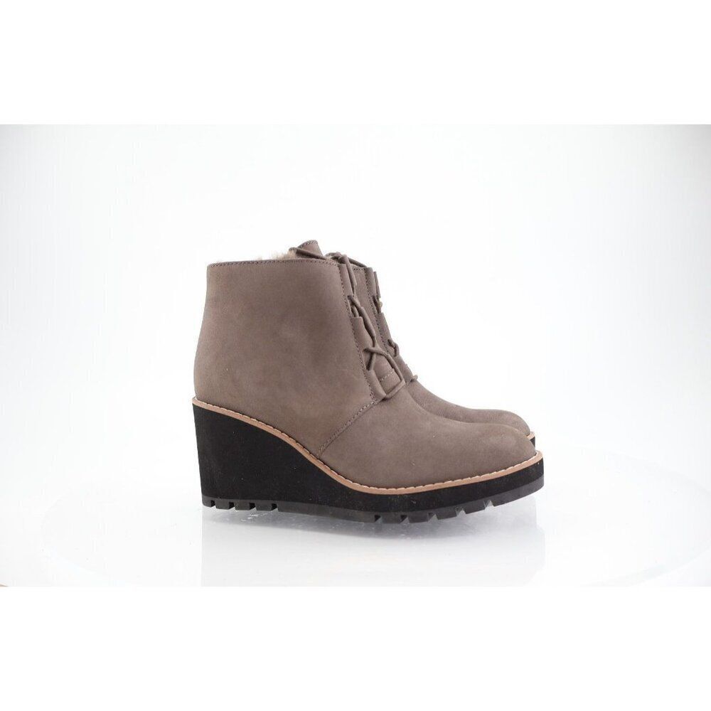 Eileen Fisher Alpine Women Boots US 8 Brown Leather Wedge Heel Bootie Fur Trim